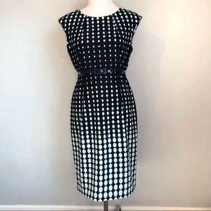 Connected Apparel Blue Polka Dot Cap Sleeve Dress, size 10